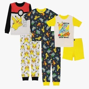 Pokemon NWT Boys' 6-Piece Snug-fit Graphic Cotton Pajama Sets Size 10